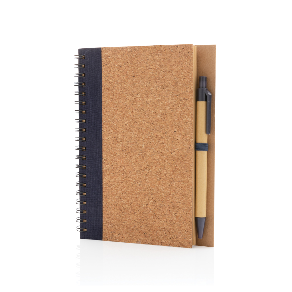 Cuaderno espiral de corcho con bolígrafo promocional